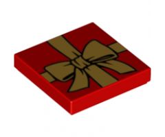Tile 2 x 2 with Present / Gift with Gold Ribbon with Bow Pattern