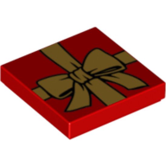 Tile 2 x 2 with Present / Gift with Gold Ribbon with Bow Pattern