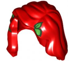 Minifigure, Hair Female Mid-Length with Part over Right Shoulder and Green Plant Leaves Pattern