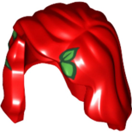 Minifigure, Hair Female Mid-Length with Part over Right Shoulder and Green Plant Leaves Pattern