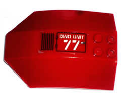 Windscreen 8 x 6 x 2 Curved with 'DINO UNIT 77' and Black Grille Pattern Model Left Side (Sticker) - Sets 7298 / 7477