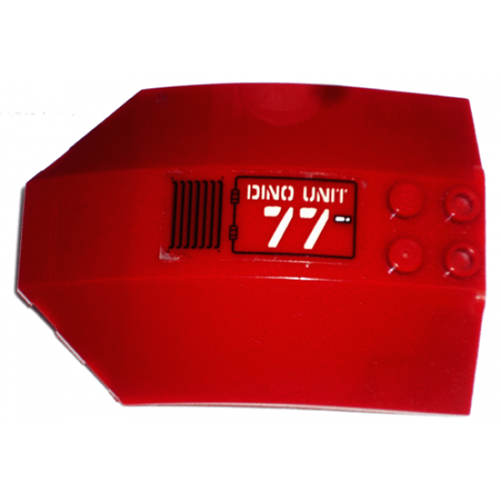 Windscreen 8 x 6 x 2 Curved with 'DINO UNIT 77' and Black Grille Pattern Model Left Side (Sticker) - Sets 7298 / 7477