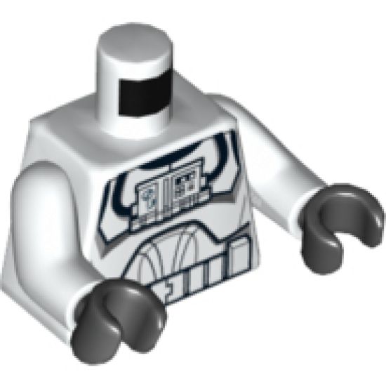 Torso SW Armor Clone Pilot (Clone Wars) with Blue Controls on Front Panel Pattern / White Arms / Black Hands