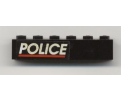 Brick 1 x 6 with White 'POLICE' and Red Line on Black Background Pattern Left Side (Sticker) - Set 6598