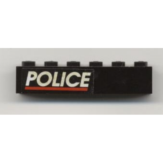 Brick 1 x 6 with White 'POLICE' and Red Line on Black Background Pattern Left Side (Sticker) - Set 6598