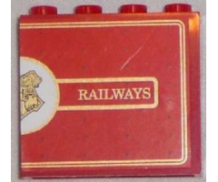 Panel 1 x 4 x 3 with Side Supports - Hollow Studs with Half Hogwarts Logo and 'RAILWAYS' Pattern (Sticker) - Set 4841