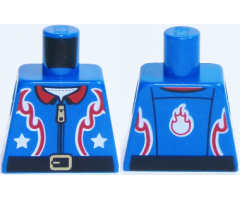 Torso Flight Suit Jacket with Zipper and Red Flames and Collar, White Stars and Black Belt Pattern