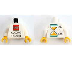 Torso Lego Logo 'Kladno 1.5.2018' Front, '8H-12H' and Hourglass Back Pattern / White Arms / Yellow Hands