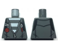 Torso Town Prisoner, Jacket with Open Zipper over Prison Stripes Pattern