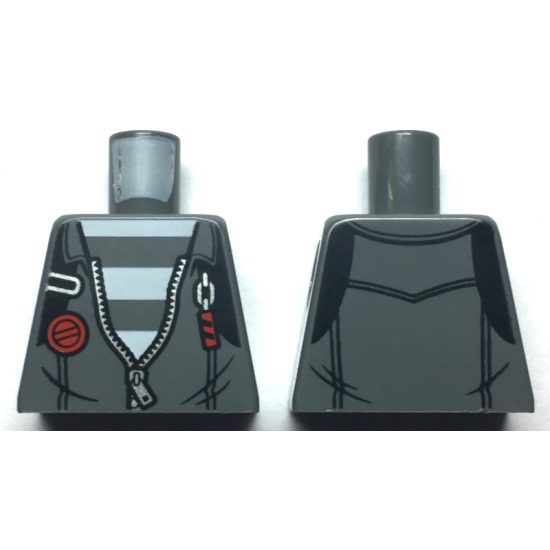 Torso Town Prisoner, Jacket with Open Zipper over Prison Stripes Pattern