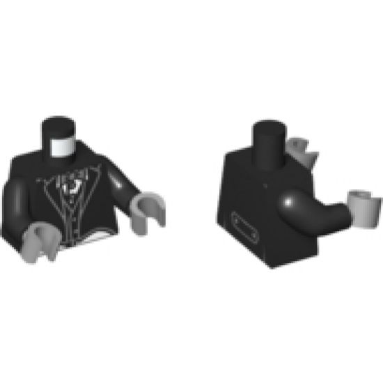 Torso Tailcoat and Vest Formal, White Shirt and Gray Bow Tie Pattern / Black Arms / Light Bluish Gray Hands