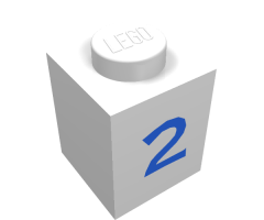 Brick 1 x 1 with Blue '2' Pattern
