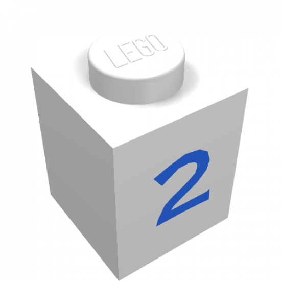 Brick 1 x 1 with Blue '2' Pattern