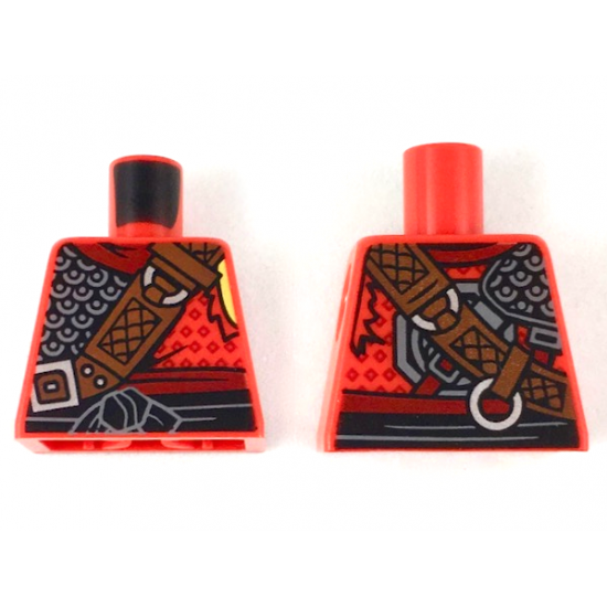 Torso Ninjago Armor Chain Mail with Reddish Brown Wide Belt and Black Sash Pattern