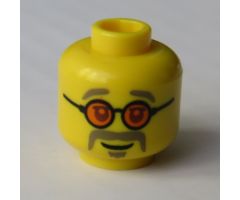 Minifigure, Head Glasses with Orange Sunglasses, Dark Tan Eyebrows, Moustache and Goatee Pattern - Hollow Stud