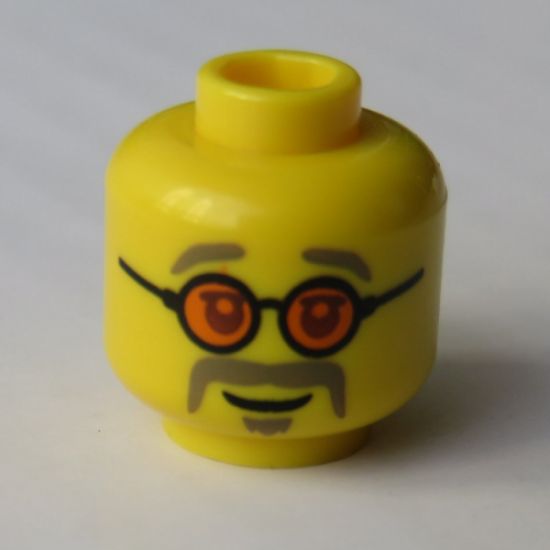 Minifigure, Head Glasses with Orange Sunglasses, Dark Tan Eyebrows, Moustache and Goatee Pattern - Hollow Stud