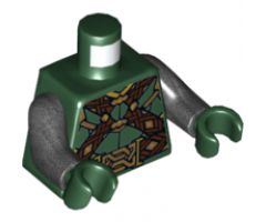 Torso LotR Armor with Dark Brown and Gold Woven Straps and Belt and Large Gold Buckle Pattern / Pearl Dark Gray Arms / Dark Green Hands