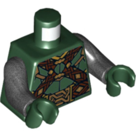 Torso LotR Armor with Dark Brown and Gold Woven Straps and Belt and Large Gold Buckle Pattern / Pearl Dark Gray Arms / Dark Green Hands