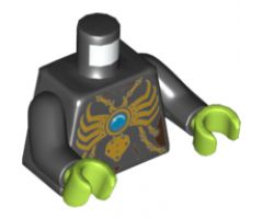 Torso Chima Gold Chains and Large Spider Pendant with Dark Azure Round Jewel (Chi) Pattern / Black Arms / Lime Hands