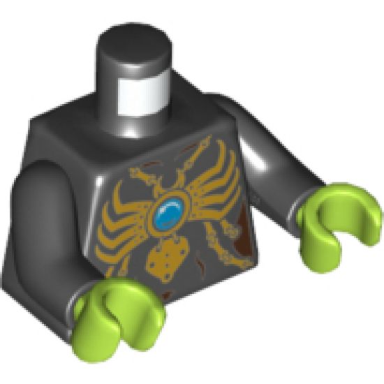 Torso Chima Gold Chains and Large Spider Pendant with Dark Azure Round Jewel (Chi) Pattern / Black Arms / Lime Hands