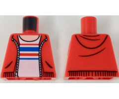 Torso Hoodie with Zipper, Light Nougat Neck, White Shirt with Red and Blue Stripes Pattern