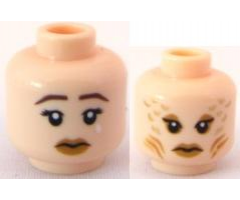 Minifigure, Head Dual Sided Female Mermaid with Dark Brown Sad Eyebrows and Tear / Scales and Gills Pattern - Blocked Open Stud