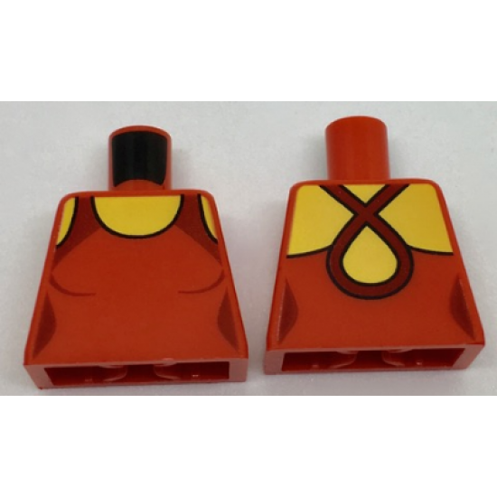 Torso Female Swimsuit with Yellow Neck and Dark Red Crossed Straps on Back Pattern