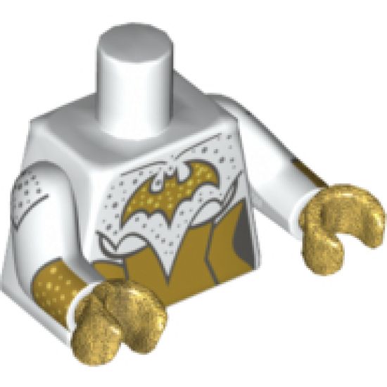 Torso Batman Female Logo with Silver Dots and Gold Corset Pattern / White Arms with Silver Dots and Gold Cuffs Pattern / Pearl Gold Hands