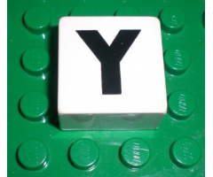 Duplo, Tile 2 x 2 x 1 with Black Capital Letter Y Pattern