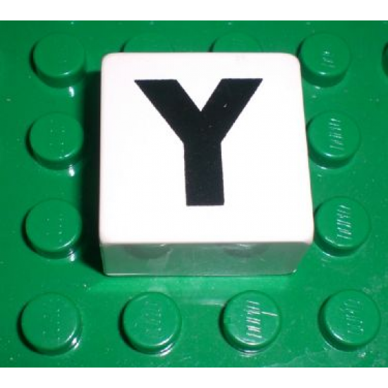 Duplo, Tile 2 x 2 x 1 with Black Capital Letter Y Pattern