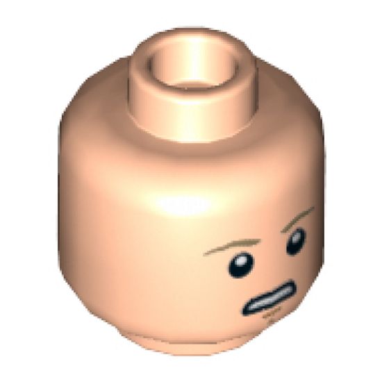 Minifigure, Head Dual Sided Dark Tan Eyebrows, Chin Dimple, Concerned / Closed Eyes, Meditating Pattern (SW Luke Skywalker) - Hollow Stud