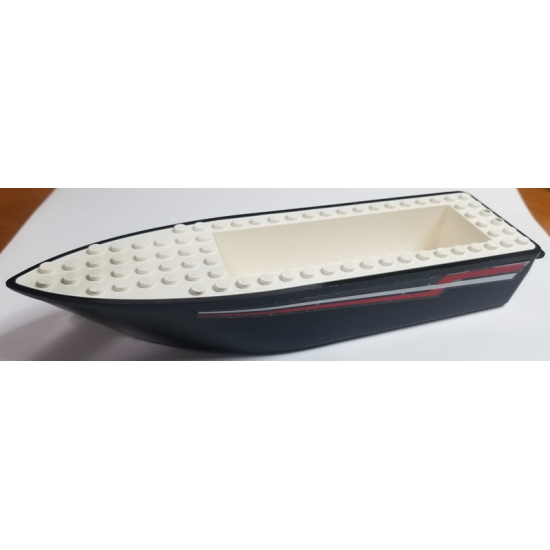 Boat Hull Unitary 24 x 6 x 3 with Red and White Racing Stripes Pattern on Both Sides (Stickers) - Set 4002