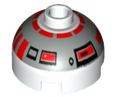 Brick, Round 2 x 2 Dome Top with Silver and Red Pattern (R5-D4) - 8 Arcs on Top