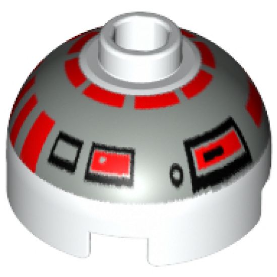 Brick, Round 2 x 2 Dome Top with Silver and Red Pattern (R5-D4) - 8 Arcs on Top