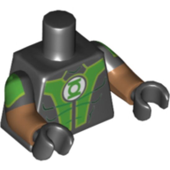 Torso Bright Green Panels, Green Lantern Logo Pattern / Medium Nougat Arms with Black and Bright Green Short Sleeves Pattern / Black Hands