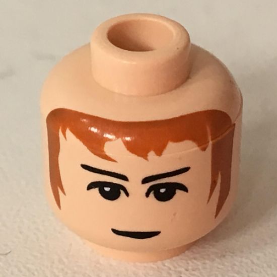 Minifigure, Head Male Brown Hair, Eyebrows, White Pupils Pattern (HP Knight Bus Driver) - Blocked Open Stud