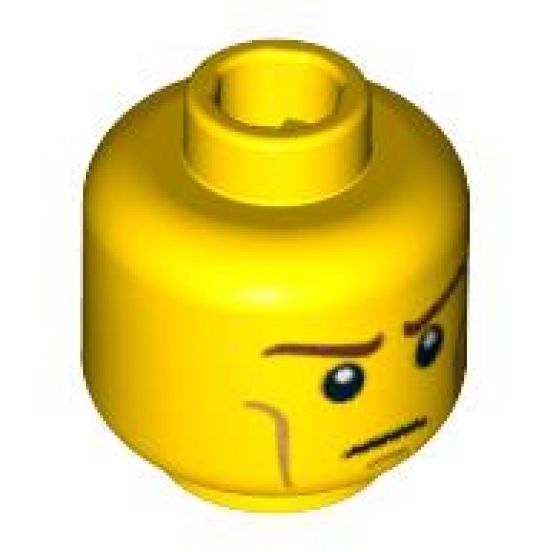 Minifigure, Head Male Long Brown Eyebrows and Light Brown Cheek Lines Pattern (Elf) - Blocked Open Stud