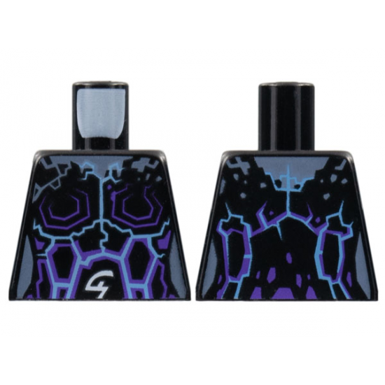 Torso Female Outline with Dark Purple and Bright Light Blue Rock/Lightning Effect and White Arcane Symbols Pattern