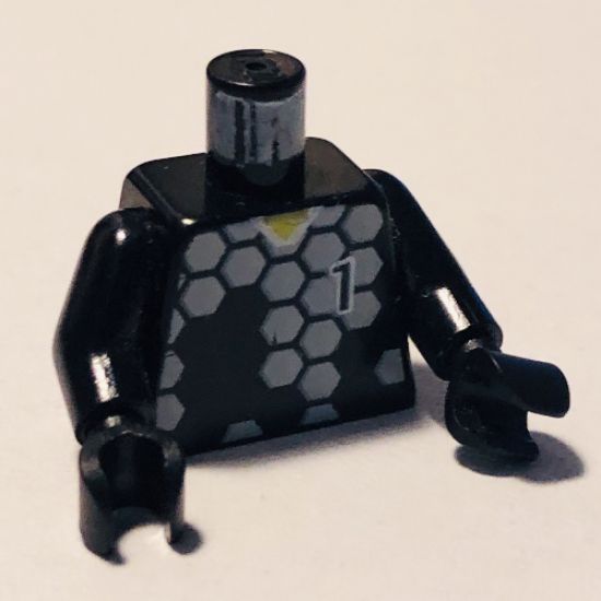 Torso Soccer Goalie Gray Hexagons and No. 1 Front and Back Pattern / Black Arms / Black Hands