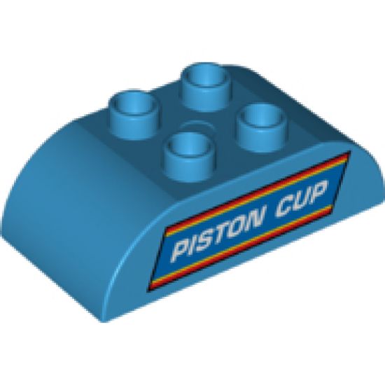 Duplo, Brick 2 x 4 Curved Top with White 'PISTON CUP' Pattern
