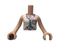 Mini Doll, Torso Friends Girl White Tied Sleeveless Shirt, Coral Collar and Pocket Pattern, Light Nougat Arms with Hands