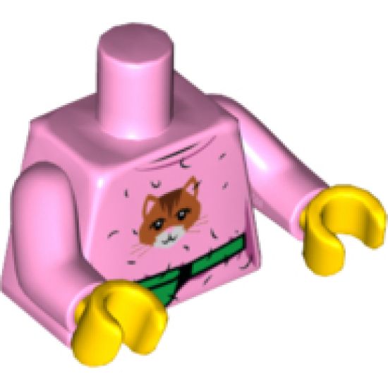 Torso Female Top with Cat Head, Hair and Green Money Belt Pattern / Bright Pink Arms / Yellow Hands