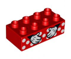 Duplo, Brick 2 x 4 with White Polka Dots and Minnie Mouse Hands Pattern