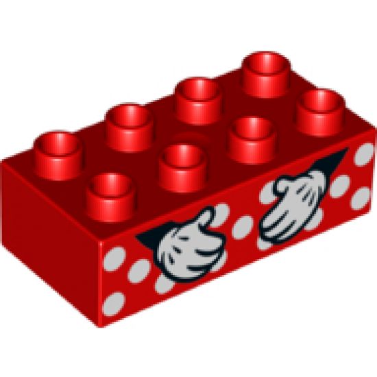 Duplo, Brick 2 x 4 with White Polka Dots and Minnie Mouse Hands Pattern