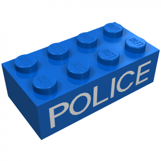 Brick 2 x 4 with White 'POLICE' Thin Pattern