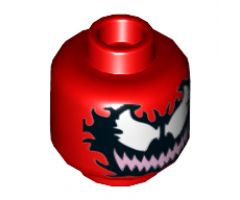 Minifigure, Head Alien with Large White Eyes and Bright Pink Wide Grin with Sharp Teeth on Black Pattern (Carnage) - Hollow Stud