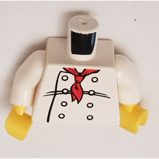 Torso Chef with 8 Buttons, Long Red Neckerchief Front, 2011 The LEGO Store Toronto, Canada Back Pattern / White Arms / Yellow Hands