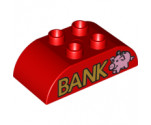 Duplo, Brick 2 x 4 Curved Top with Gold 'BANK' and Piggy Bank Pattern