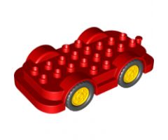 Duplo, Vehicle Car Base 4 x 8 with Four Black Wheels and Yellow Hubs