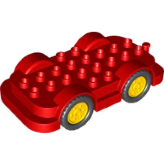 Duplo, Vehicle Car Base 4 x 8 with Four Black Wheels and Yellow Hubs
